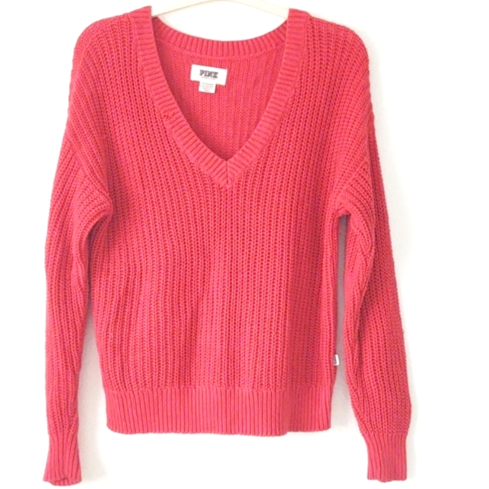 Pink Victoria's Secret V Neck Sweater Red